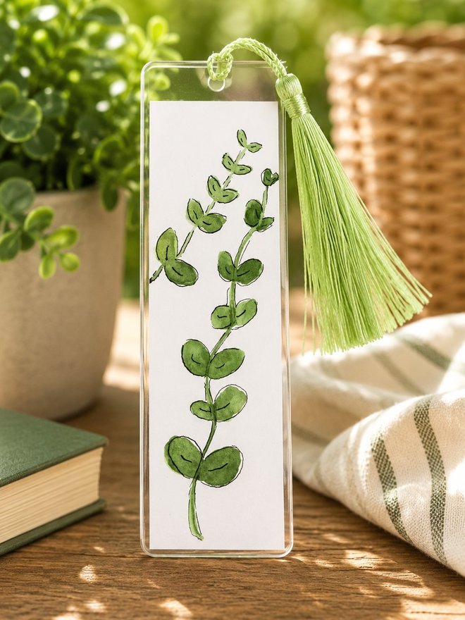 Eucalyptus bookmark with tassel
